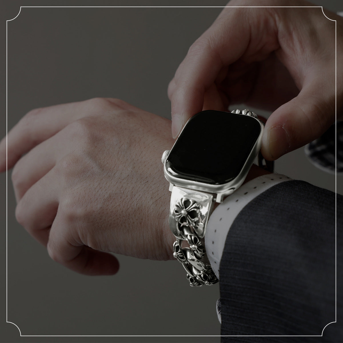 Apple Watch バンド シルバー 925製 クロスモチーフ 重厚 メタルバンド